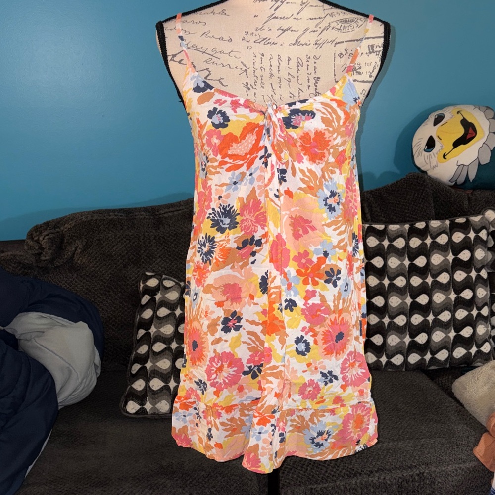 Roxy Floral Spaghetti Strap Dress, Medium